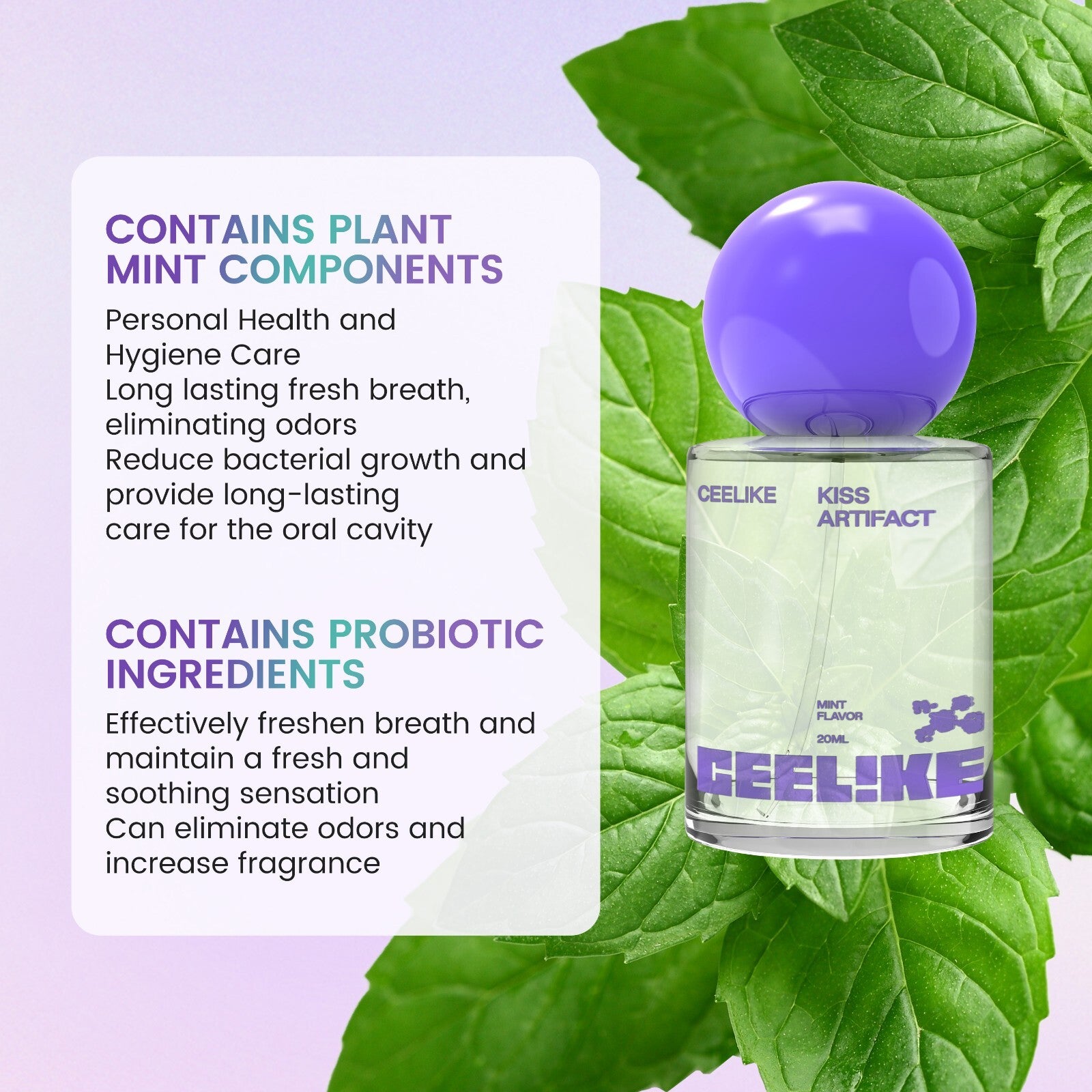 CEELIKE Probiotic Mouth Spray - Fresh Breath & Oral Health Formula - 2 X 20Ml