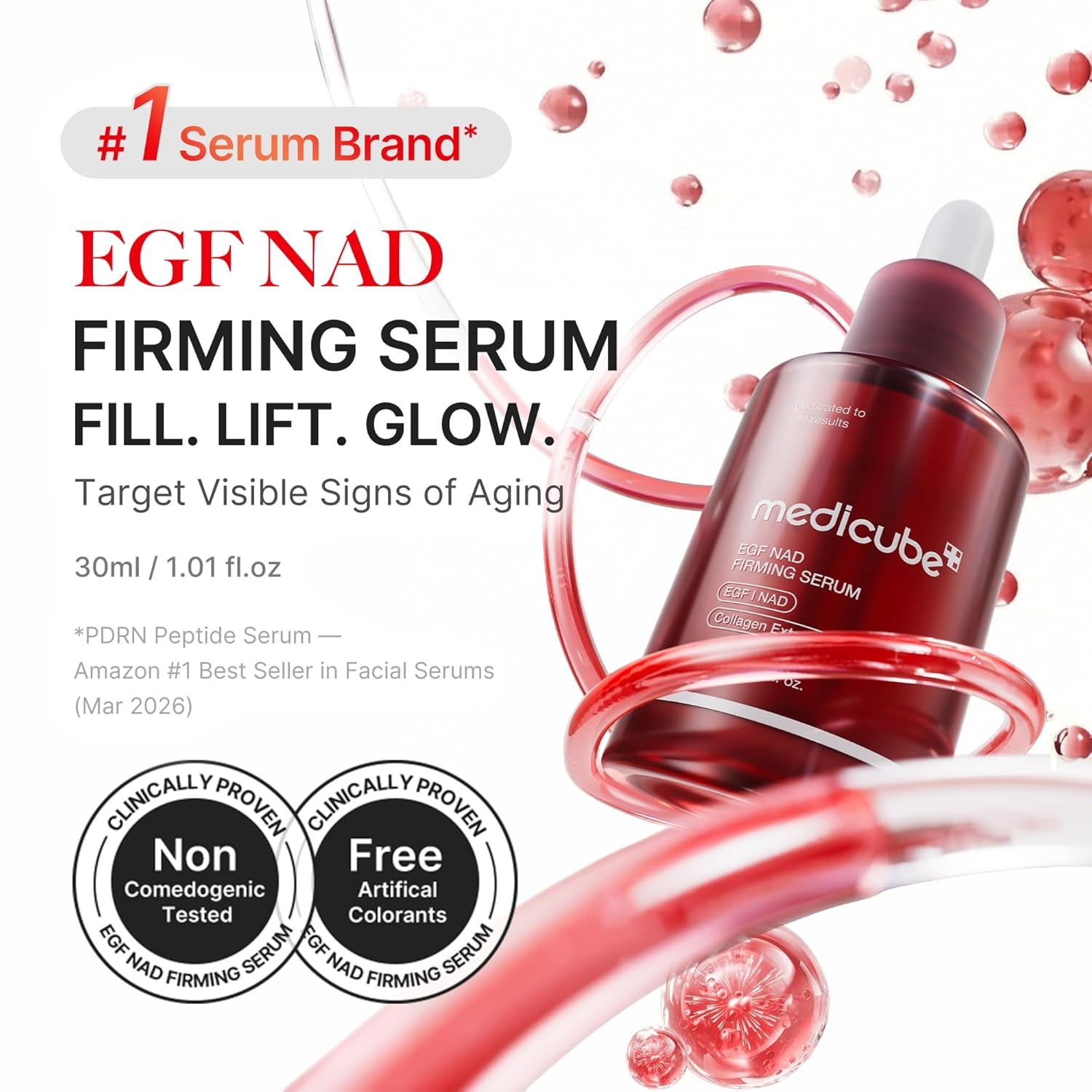 NAD EGF Firming Serum for Face & Neck | Anti-Aging Serum with EGF Peptide, NAD+ & Collagen | Wrinkle Appearance, Elasticity & Pore Care | Korean Skincare, 1.01 Fl.Oz