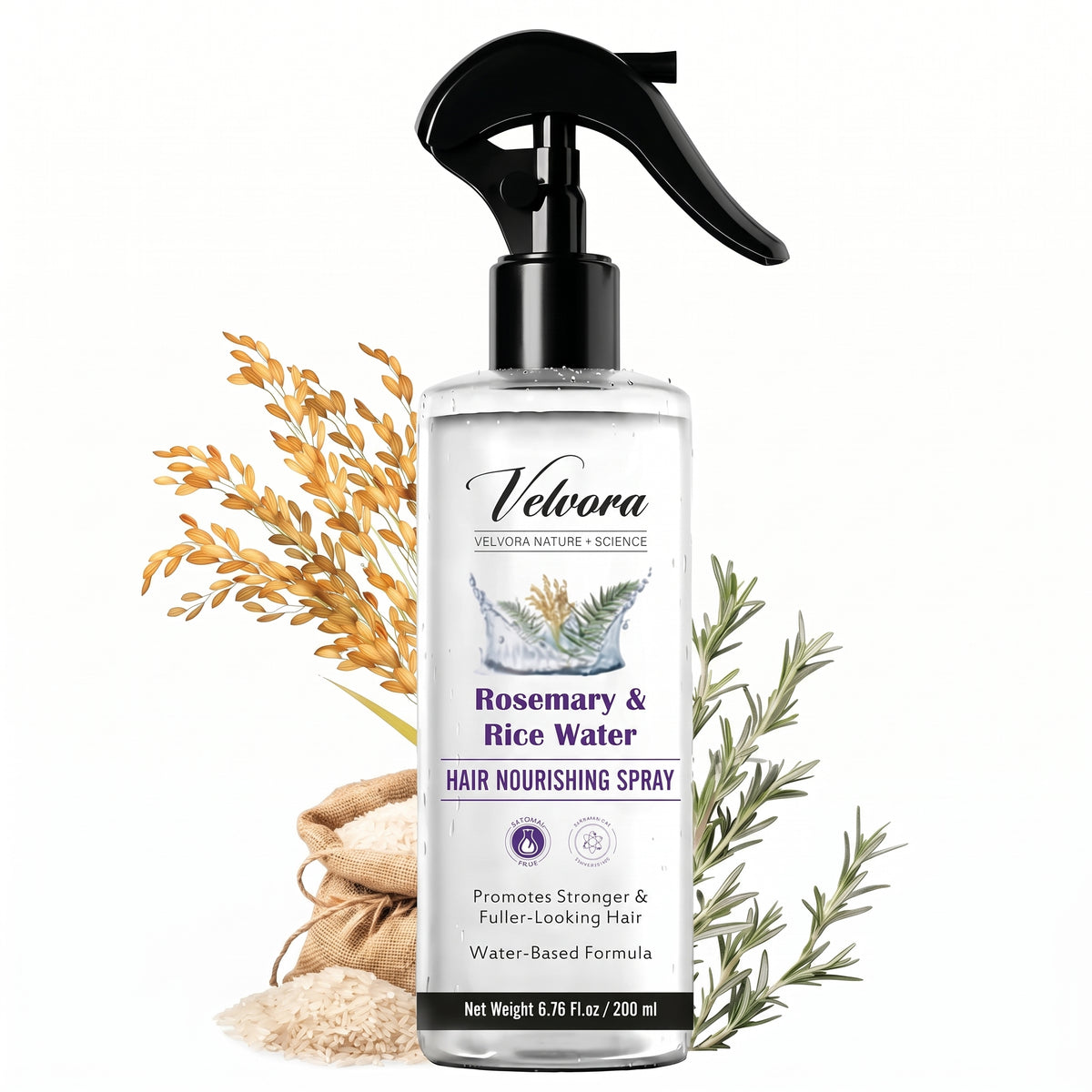 Nature+Science Rosemary & Rice Water Hair Spray - 100% Natural Extracts, Lightweight Non-Greasy Formula for Softer, Smoother Hair - 6.76 Fl Oz / 200 Ml